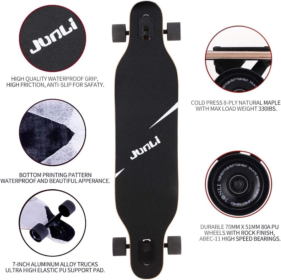 Junli - Patineta Freeride Longboard de 41 pulgadas - Cruiser para cruising, carving y descenso (Zona Gris) (Color: 2.Zona Gris)