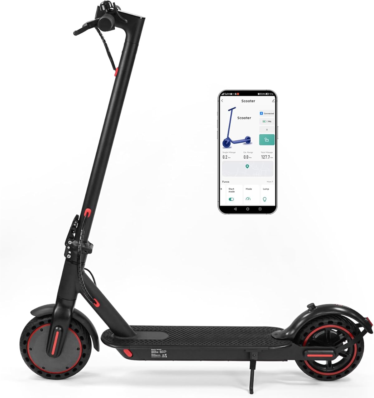 Scooter eléctrico plegable para adultos con autonomía de 29 a 45 km, 30/35 km/h, neumáticos de 21/25 cm y sistemas de doble suspensión y frenado.
