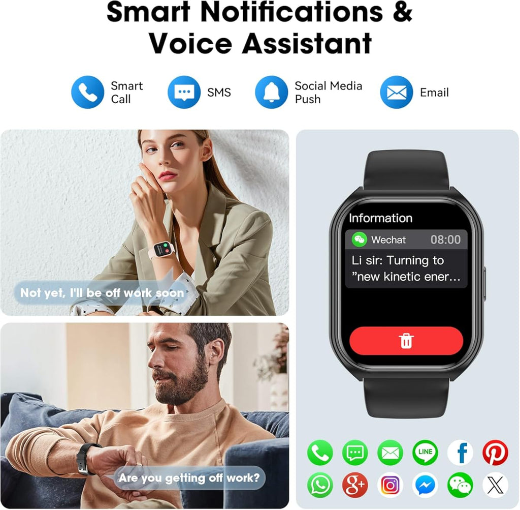 Reloj inteligente para hombre y mujer, HD de 1,85" (contestación/llamadas), monitor de actividad física con monitor de ritmo cardíaco y sueño, podómetro, más de 100 modos deportivos, compatible con Android y iPhone (negro) (color: negro)