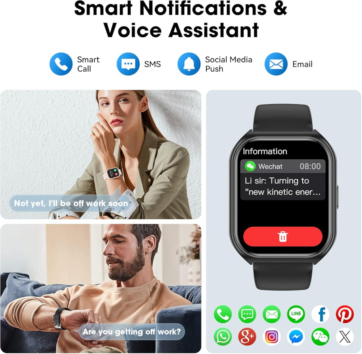 Reloj inteligente para hombre y mujer, HD de 1,85" (contestación/llamadas), monitor de actividad física con monitor de ritmo cardíaco y sueño, podómetro, más de 100 modos deportivos, compatible con Android y iPhone (negro) (color: negro)