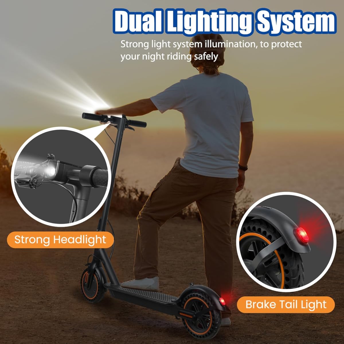 Scooter eléctrico para adultos, neumáticos sólidos de 8,5", motor de 500 W, hasta 30 km/h, alcance de 33 km, con sistema de frenos dobles, aplicación, pantalla LED, control de crucero, plegable.