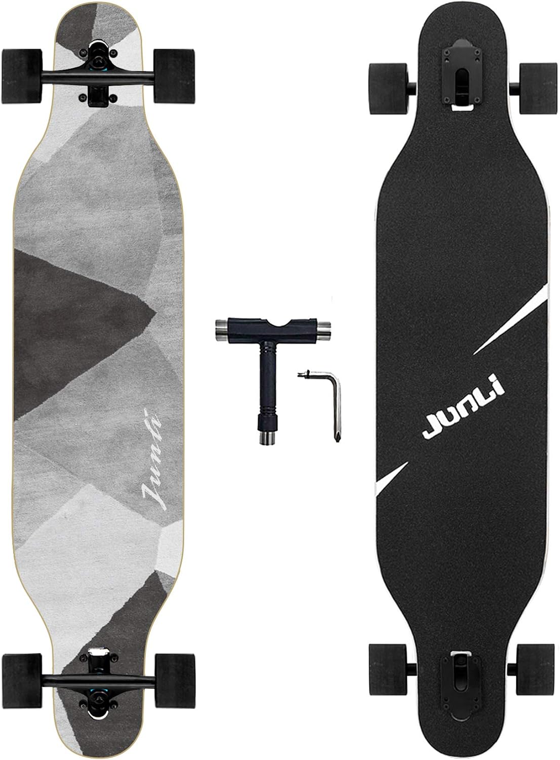 Junli - Patineta Freeride Longboard de 41 pulgadas - Cruiser para cruising, carving y descenso (Zona Gris) (Color: 2.Zona Gris)