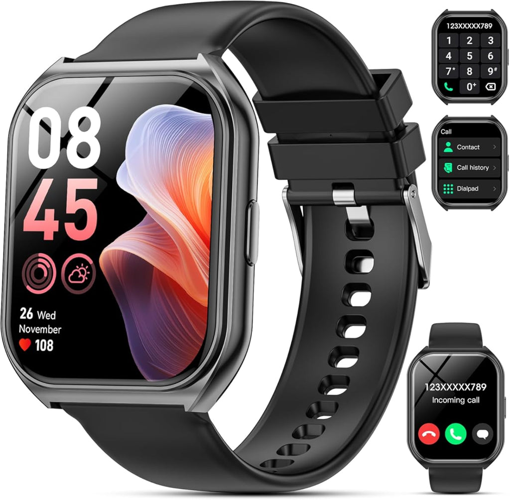 Reloj inteligente para hombre y mujer, HD de 1,85" (contestación/llamadas), monitor de actividad física con monitor de ritmo cardíaco y sueño, podómetro, más de 100 modos deportivos, compatible con Android y iPhone (negro) (color: negro)