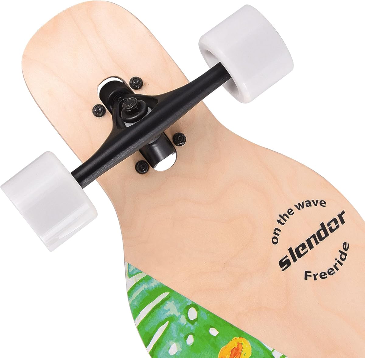 Patineta Slendor Longboard de 42 pulgadas, Drop Through, de arce, estilo crucero, estilo libre, cóncava y camber (color: verde, plantas y pájaros)