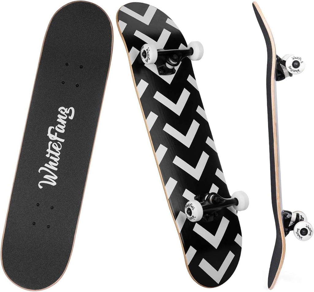 Patineta completa WhiteFang de 31 x 7,88 pulgadas, 7 capas de arce canadiense, cóncava doble, estándar y trucos para principiantes, patineta para niños (flecha) (color: flecha)