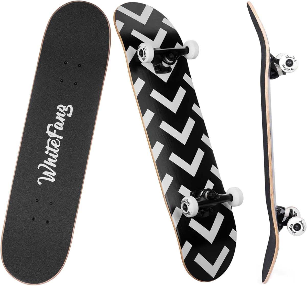 Patineta completa WhiteFang de 31 x 7,88 pulgadas, 7 capas de arce canadiense, cóncava doble, estándar y trucos para principiantes, patineta para niños (flecha) (color: flecha)