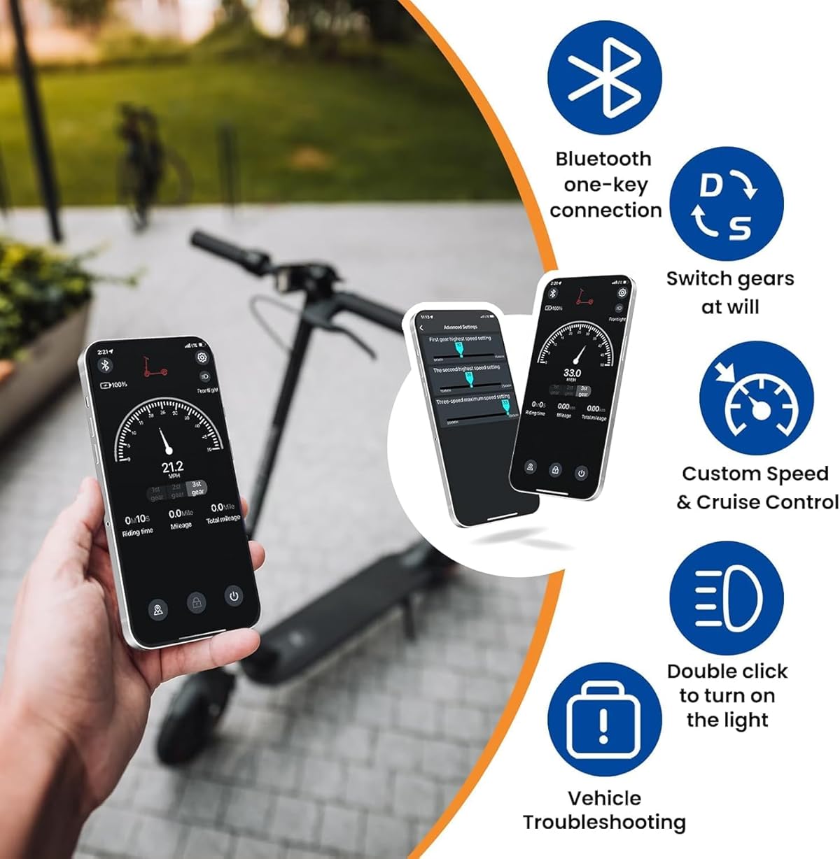 Scooter eléctrico para adultos, neumáticos sólidos de 8,5", motor de 500 W, hasta 30 km/h, alcance de 33 km, con sistema de frenos dobles, aplicación, pantalla LED, control de crucero, plegable.