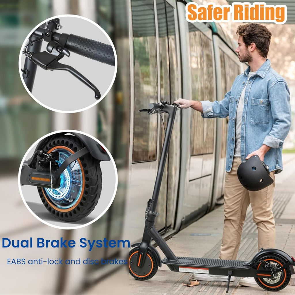 Scooter eléctrico para adultos, neumáticos sólidos de 8,5", motor de 500 W, hasta 30 km/h, alcance de 33 km, con sistema de frenos dobles, aplicación, pantalla LED, control de crucero, plegable.