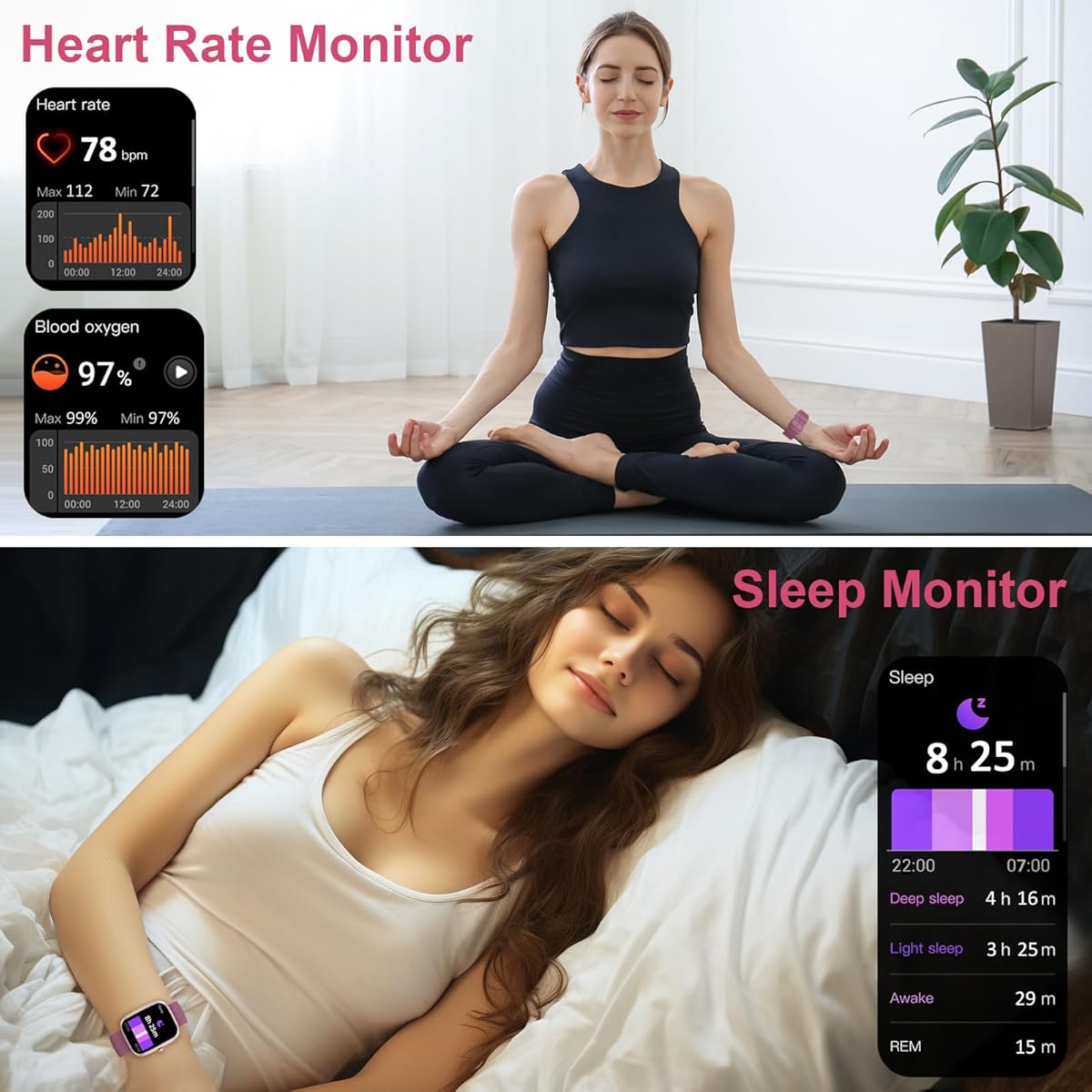 Reloj inteligente Kuizil 1.91 HD para hombre y mujer (contestación/llamada), monitor de actividad física con más de 100 modos deportivos, resistente al agua IP68, monitor de ritmo cardíaco y sueño, monitor de actividad para Android e iOS, color rojo rosa.