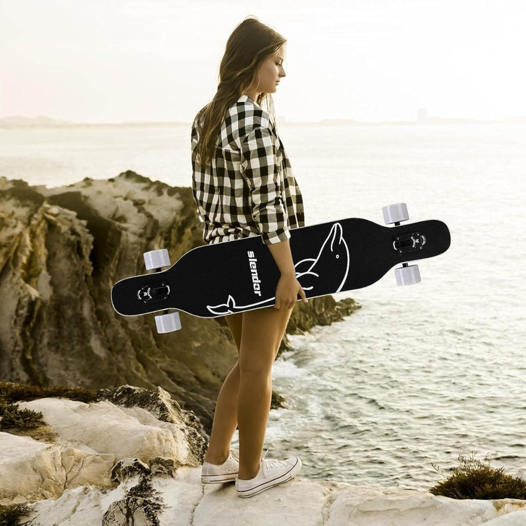 Patineta Slendor Longboard de 42 pulgadas, Drop Through, de arce, estilo crucero, estilo libre, cóncava y camber (color: verde, plantas y pájaros)