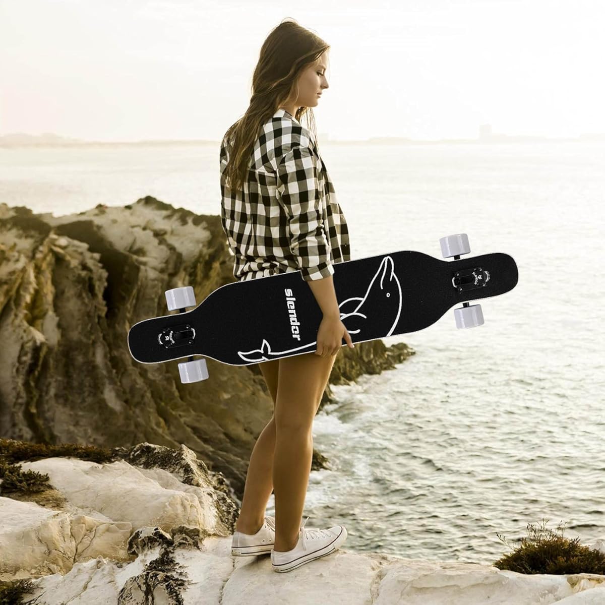 Patineta Slendor Longboard de 42 pulgadas, Drop Through, de arce, estilo crucero, estilo libre, cóncava y camber (color: verde, plantas y pájaros)