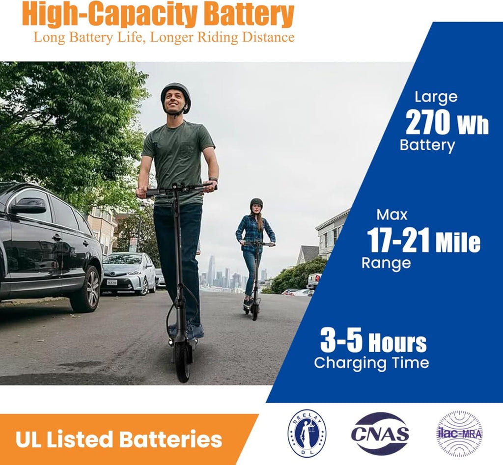 Scooter eléctrico para adultos, neumáticos sólidos de 8,5", motor de 500 W, hasta 30 km/h, alcance de 33 km, con sistema de frenos dobles, aplicación, pantalla LED, control de crucero, plegable.