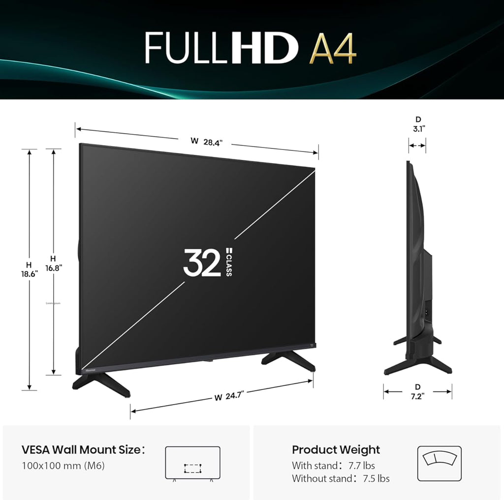 Televisor inteligente Hisense Fire TV FHD 1080p serie A4 de 32 pulgadas (modelo 32A4NF, 2025) con DTS Virtual: X, diseño de bisel delgado y Alexa integrado (tamaño: 32 pulgadas)