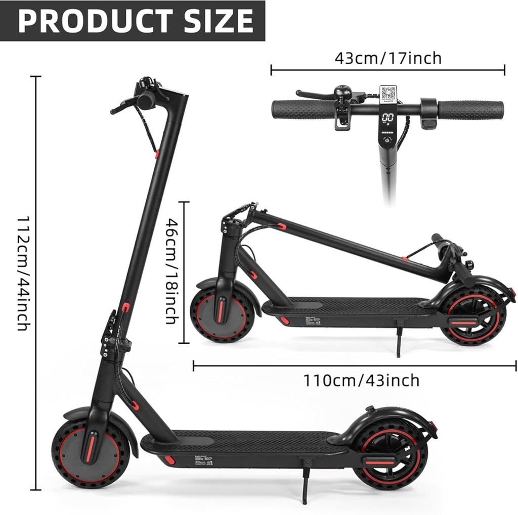Scooter eléctrico plegable para adultos con autonomía de 29 a 45 km, 30/35 km/h, neumáticos de 21/25 cm y sistemas de doble suspensión y frenado.