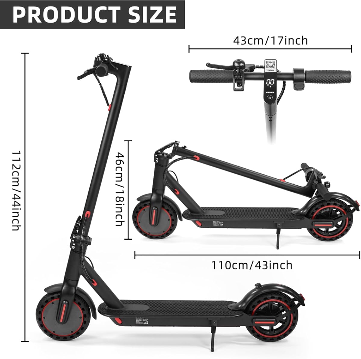 Scooter eléctrico plegable para adultos con autonomía de 29 a 45 km, 30/35 km/h, neumáticos de 21/25 cm y sistemas de doble suspensión y frenado.