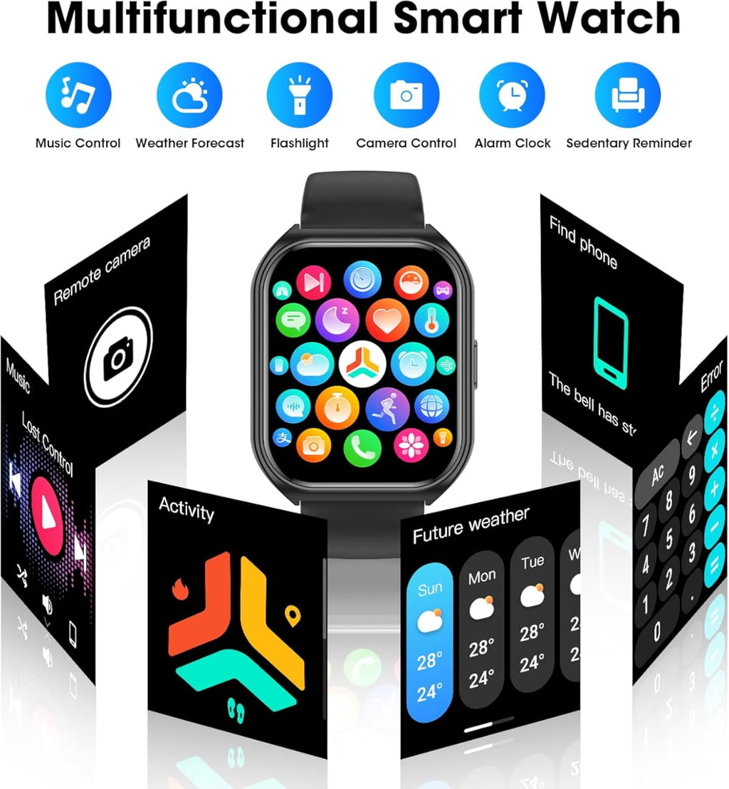 Reloj inteligente para hombre y mujer, HD de 1,85" (contestación/llamadas), monitor de actividad física con monitor de ritmo cardíaco y sueño, podómetro, más de 100 modos deportivos, compatible con Android y iPhone (negro) (color: negro)