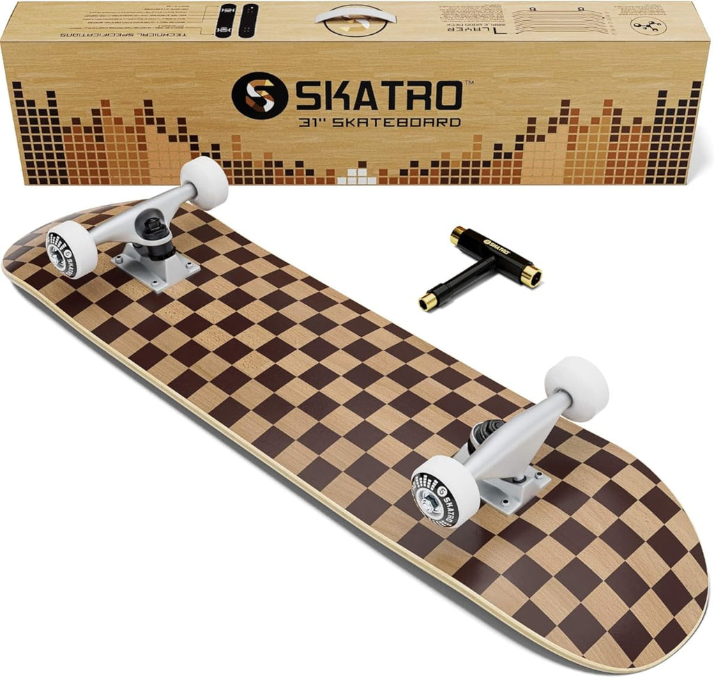 SKATRO - Patineta profesional completa de 31". Edades: Adultos, niños, niñas, principiantes y niños (Color: A cuadros).