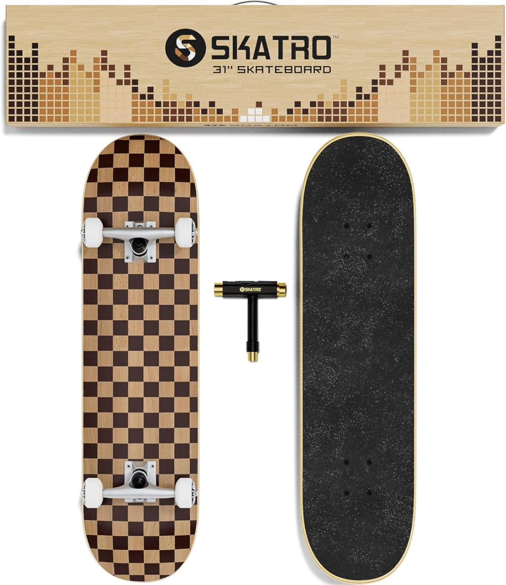 SKATRO - Patineta profesional completa de 31". Edades: Adultos, niños, niñas, principiantes y niños (Color: A cuadros).