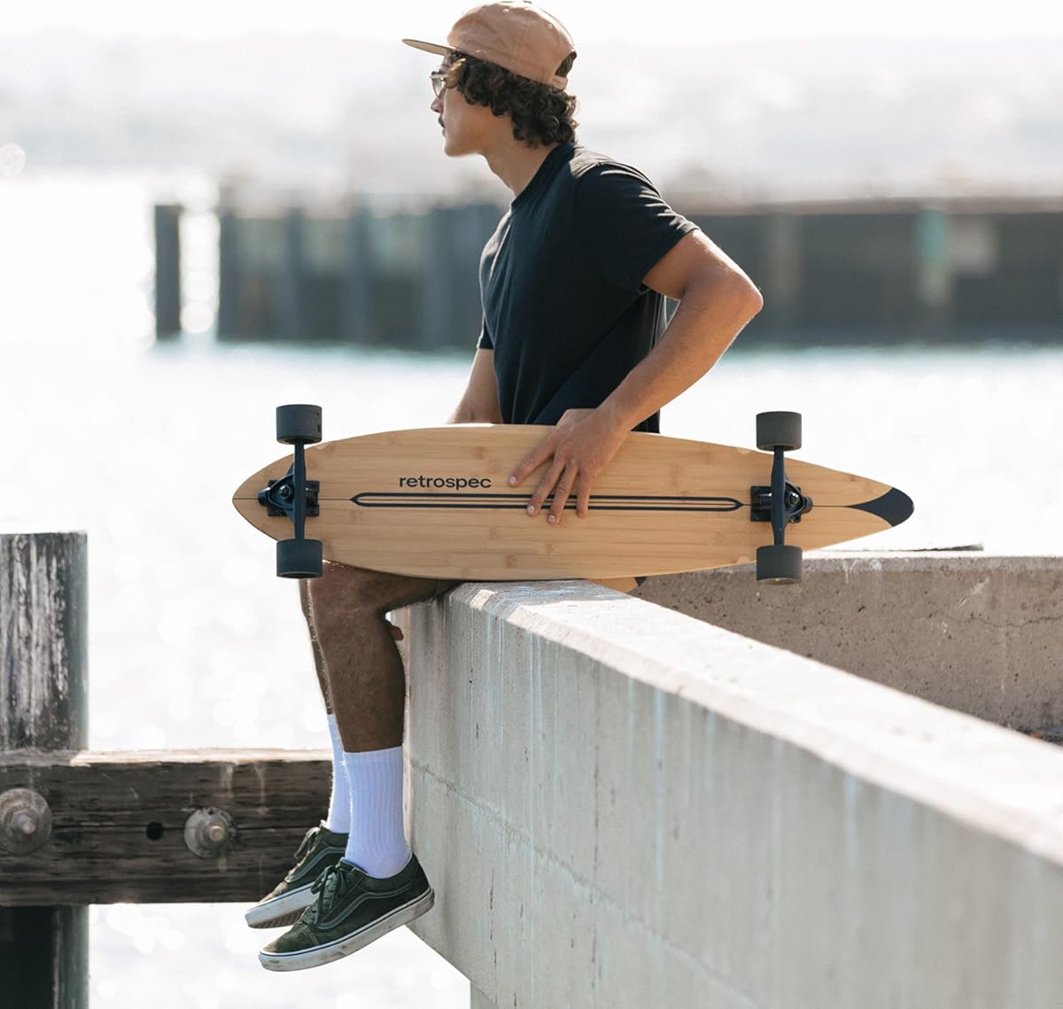 Retrospec Zed Pintail Longboard Skateboard Complete Cruiser | Bamboo & Canadian Maple Wood Cruiser w/Reverse Kingpin Trucks for Commuting, Cruising, Carving & Downhill Riding (Color: Black-Pipeline, Tamaño: O/S)