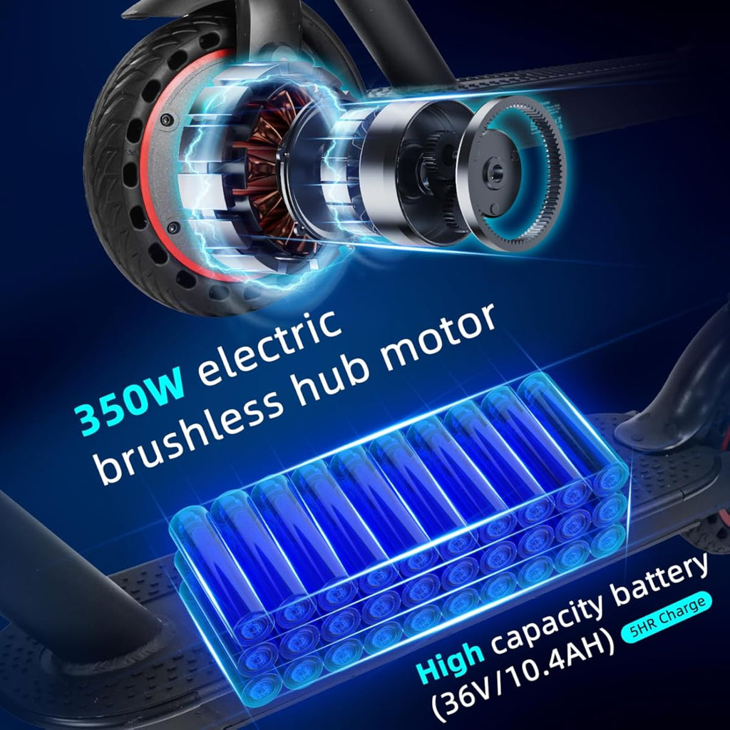 Scooter eléctrico plegable para adultos con autonomía de 29 a 45 km, 30/35 km/h, neumáticos de 21/25 cm y sistemas de doble suspensión y frenado.