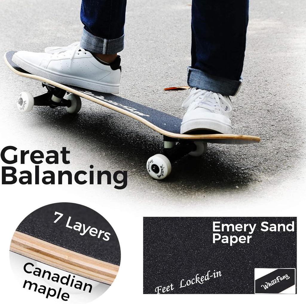 Patineta completa WhiteFang de 31 x 7,88 pulgadas, 7 capas de arce canadiense, cóncava doble, estándar y trucos para principiantes, patineta para niños (flecha) (color: flecha)