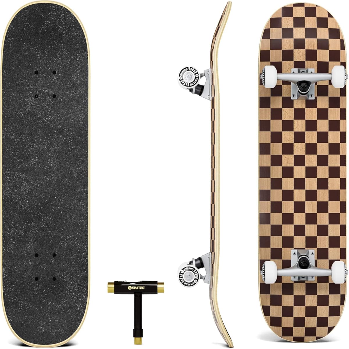 SKATRO - Patineta profesional completa de 31". Edades: Adultos, niños, niñas, principiantes y niños (Color: A cuadros).