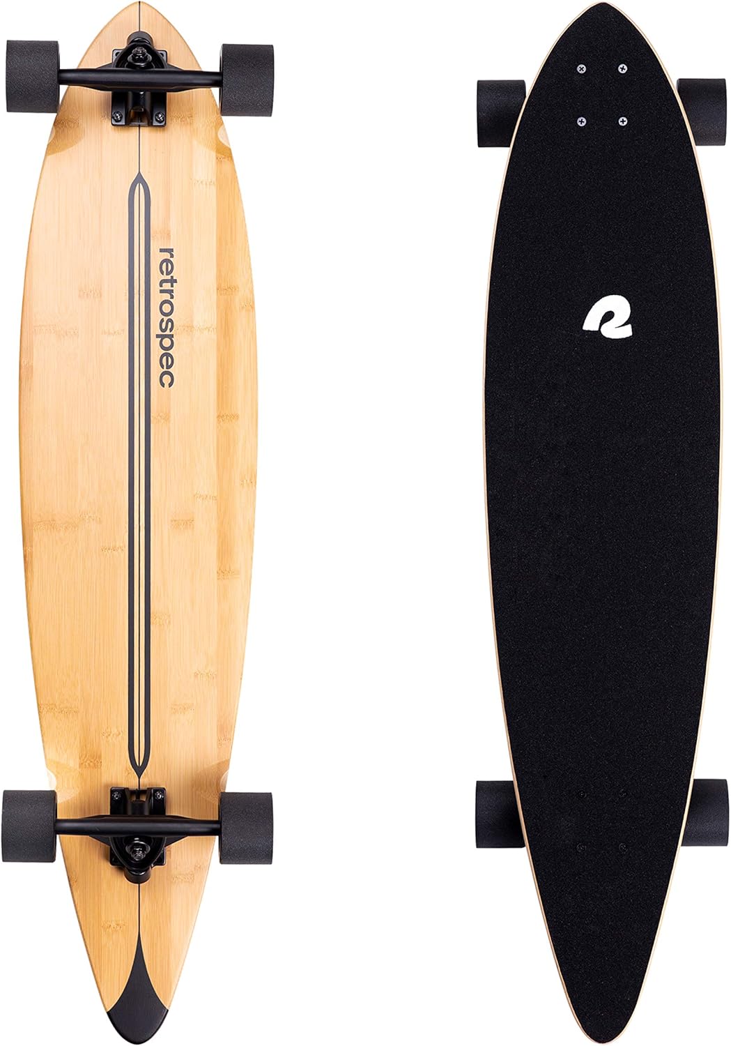 Retrospec Zed Pintail Longboard Skateboard Complete Cruiser | Bamboo & Canadian Maple Wood Cruiser w/Reverse Kingpin Trucks for Commuting, Cruising, Carving & Downhill Riding (Color: Black-Pipeline, Tamaño: O/S)