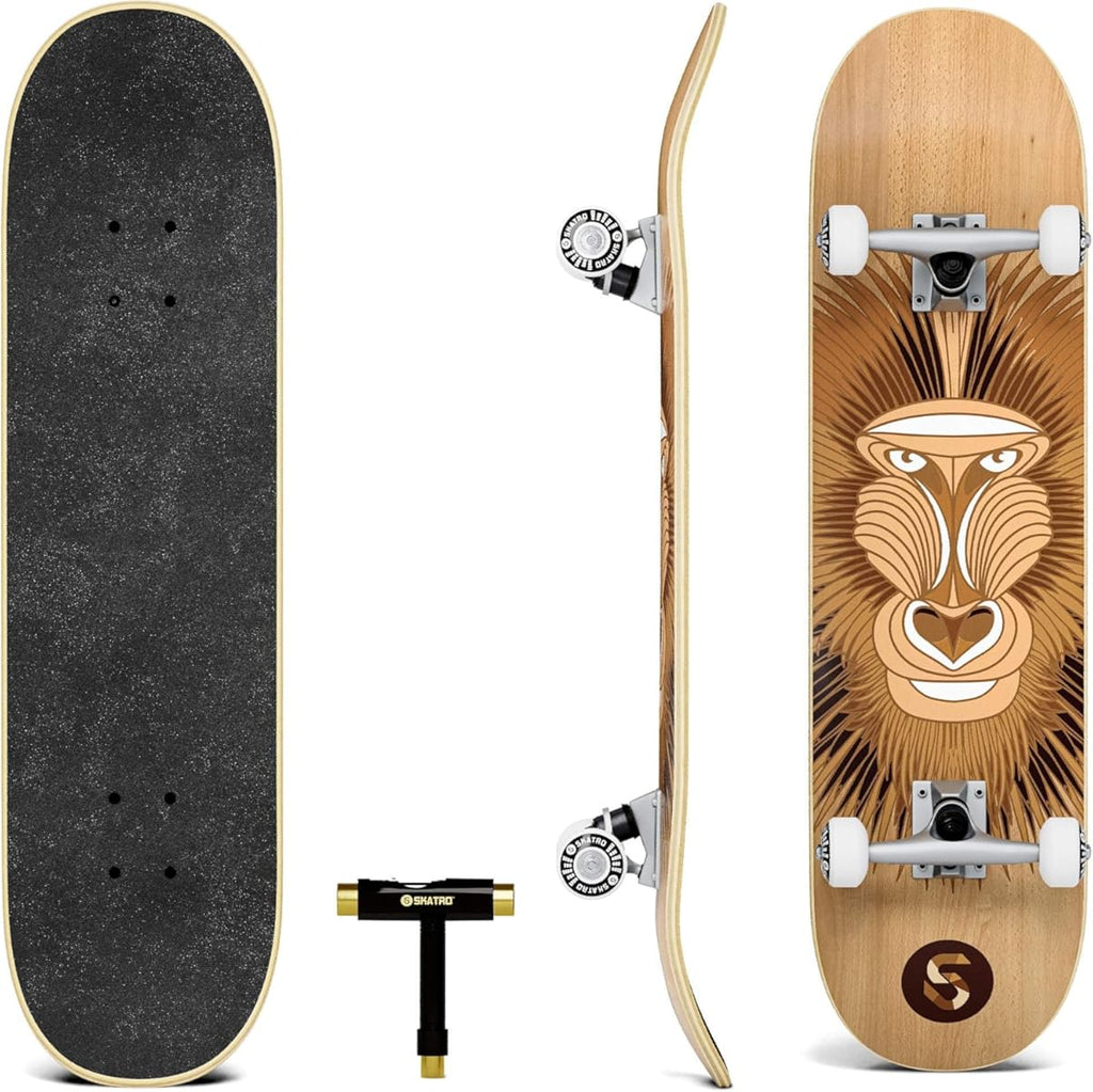 SKATRO - Pro Skateboard 31" Complete Skateboard. Skate Board Ages: Adults, Boys, Girls, Beginners, and Kids (Color: White Monkey)